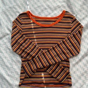 Indie y2k Orange and black striped long sleeve top